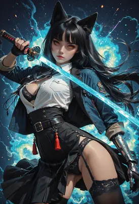 Cat Girl Warrior with Glowing Blade