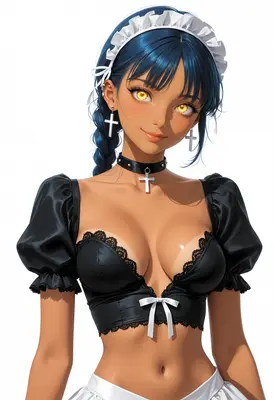 Gothic Maid with Glowing Yellow Eyes