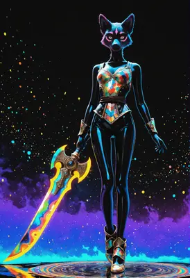 Neon Fox Warrior with Iridescent Blade