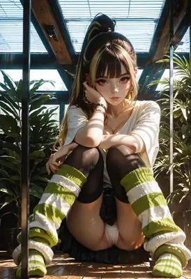 Anime Girl Relaxing in Greenhouse