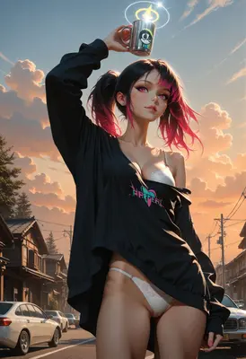 Sunset Coffee Break with Anime Girl