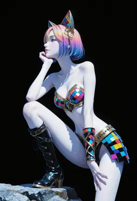 Stained Glass Cat Girl Warrior