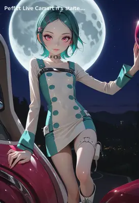 Teal Haired Girl Under Full Moon