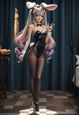 Cheerful Anime Bunny Girl in Latex