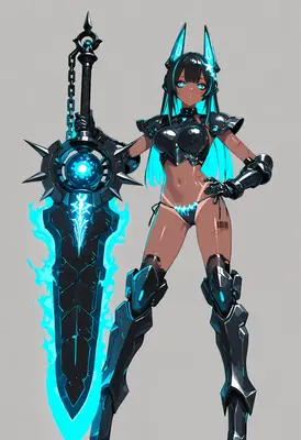Cybernetic Warrior with Neon Energy Blade