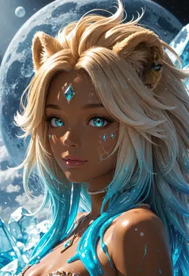 Celestial Lioness with Shimmering Crystal Eyes