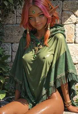 Enchanting Forest Elf in Green Poncho
