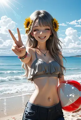 Cheerful Summer Girl With Beach Ball