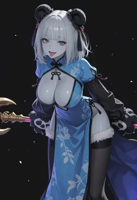 Playful Panda Girl in Blue Cheongsam