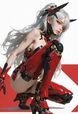 Cyborg Warrior in Red Armor