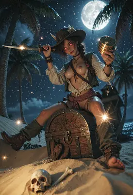 Moonlit Pirate With Stolen Treasure