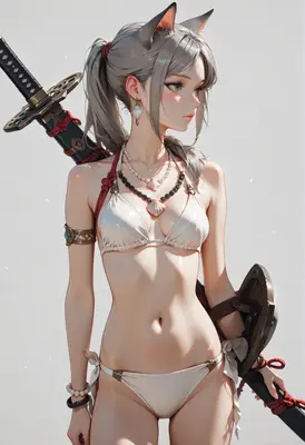 Cat Girl Warrior in White Bikini