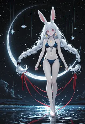Moonlit Rabbit Girl Under Starlight