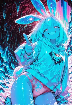 Neon Bunny Girl in Crystal Cave