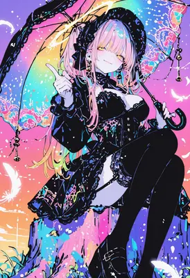 Gothic Lolita Under A Rainbow Umbrella