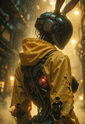 Cybernetic Rabbit in the Rain