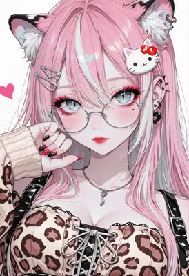 Cute Pink Hair Cat Girl Portrait