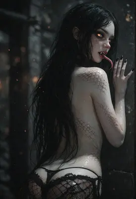 Seductive Serpent Woman in Dark Shadows