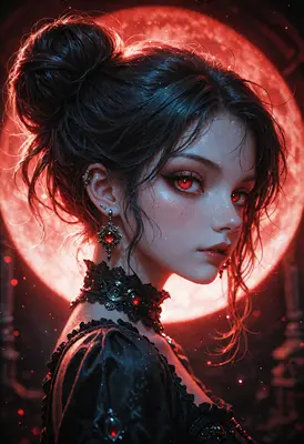 Gothic Beauty Under Crimson Moon