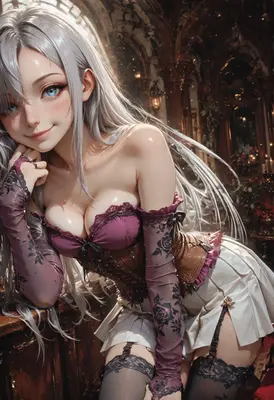 Elegant Silver Haired Beauty in Corset