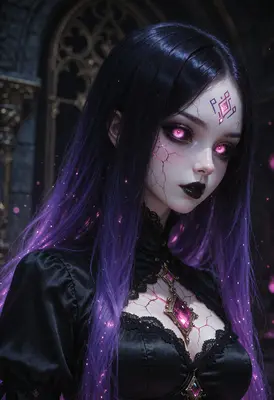 Gothic Sorceress with Glowing Purple Eyes