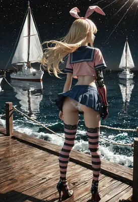 Cyborg Bunny Girl at the Pier