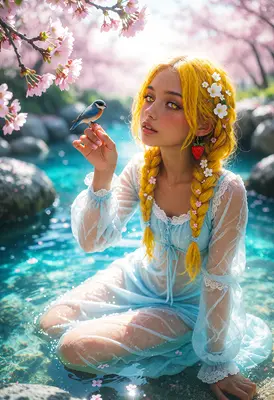Golden Haired Maiden by the Stream