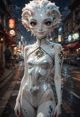 Ethereal Alien Girl in Urban Street