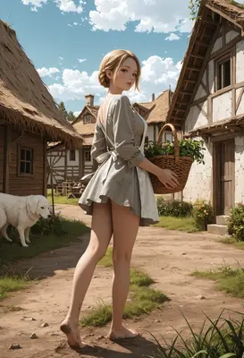 Country Girl Carrying Fresh Garden Produce