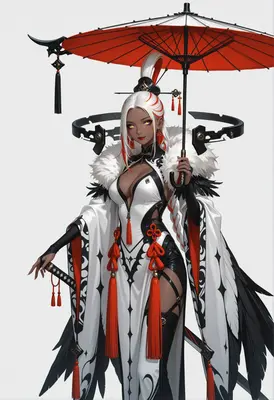 Elegant Warrior with Crimson Umbrella