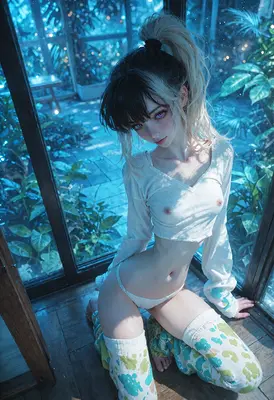 Ethereal Girl in Blue Greenhouse