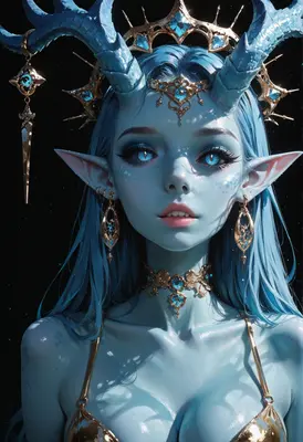 Celestial Blue Horned Elf Queen