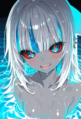 Glistening Shark Girl in Blue Waters