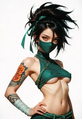 Emerald Ninja with Floral Tattoos