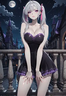 Moonlit Gothic Maiden on Balcony