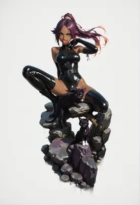 Sleek Feline Companion Anime Girl