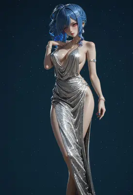 Starlit Elegance in Silver Silk