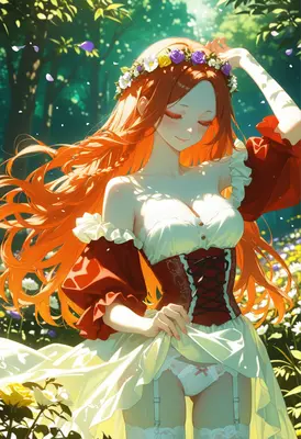 Redhead Maiden in a Sunlit Forest