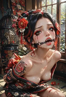 Captured Geisha in Floral Setting