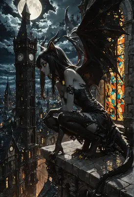 Gothic Demon Perched Over Midnight City