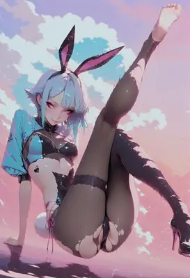 Ethereal Bunny Girl Under Pastel Skies