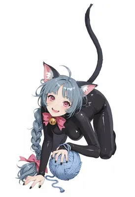 Playful Cat Girl With Yarn Ball