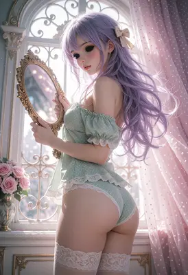 Girl with Lavender Hair and Mirror