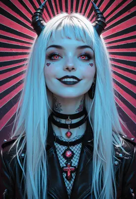Gothic Demon Girl With Red Eyes
