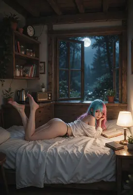 Moonlit Reading in a Cozy Cabin