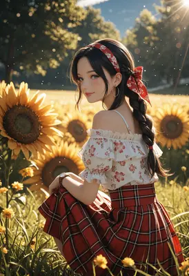 Sunlit Maiden in a Sunflower Field