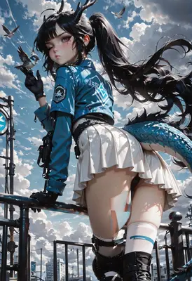 Blue Dragon Girl and the Birds