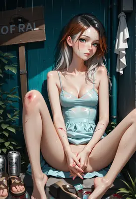 Wounded Girl Sitting in the Rain