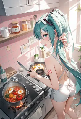 Hatsune Miku Cooking a Delicious Breakfast