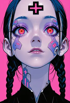 Cybernetic Girl with Glowing Neon Eyes